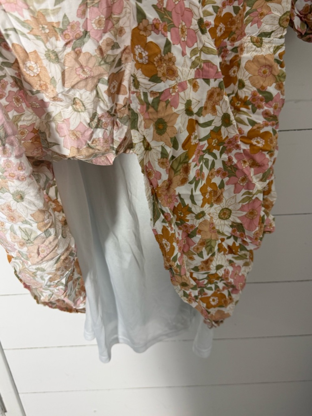ARULA Size B Pink & Mustard Floral Tie-Neck Puff Sleeve Dress Keyhole Cutout - Picture 5 of 5